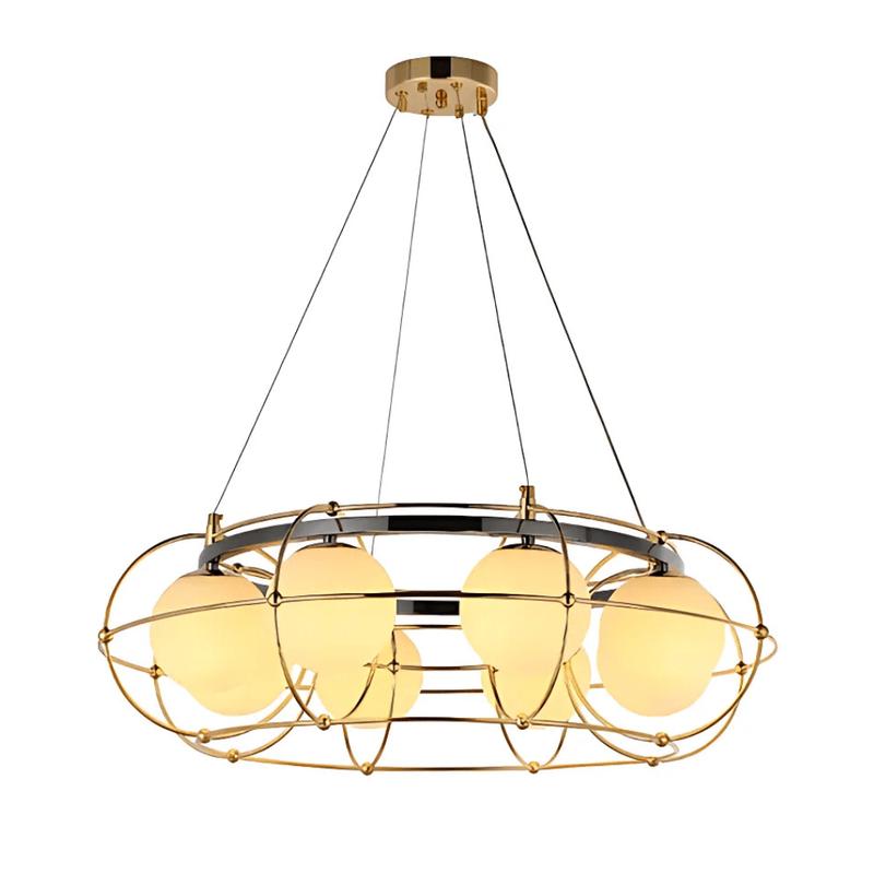 Vintage-Modern Round Orb G9 Chandelier with Geometric Gold Detailing